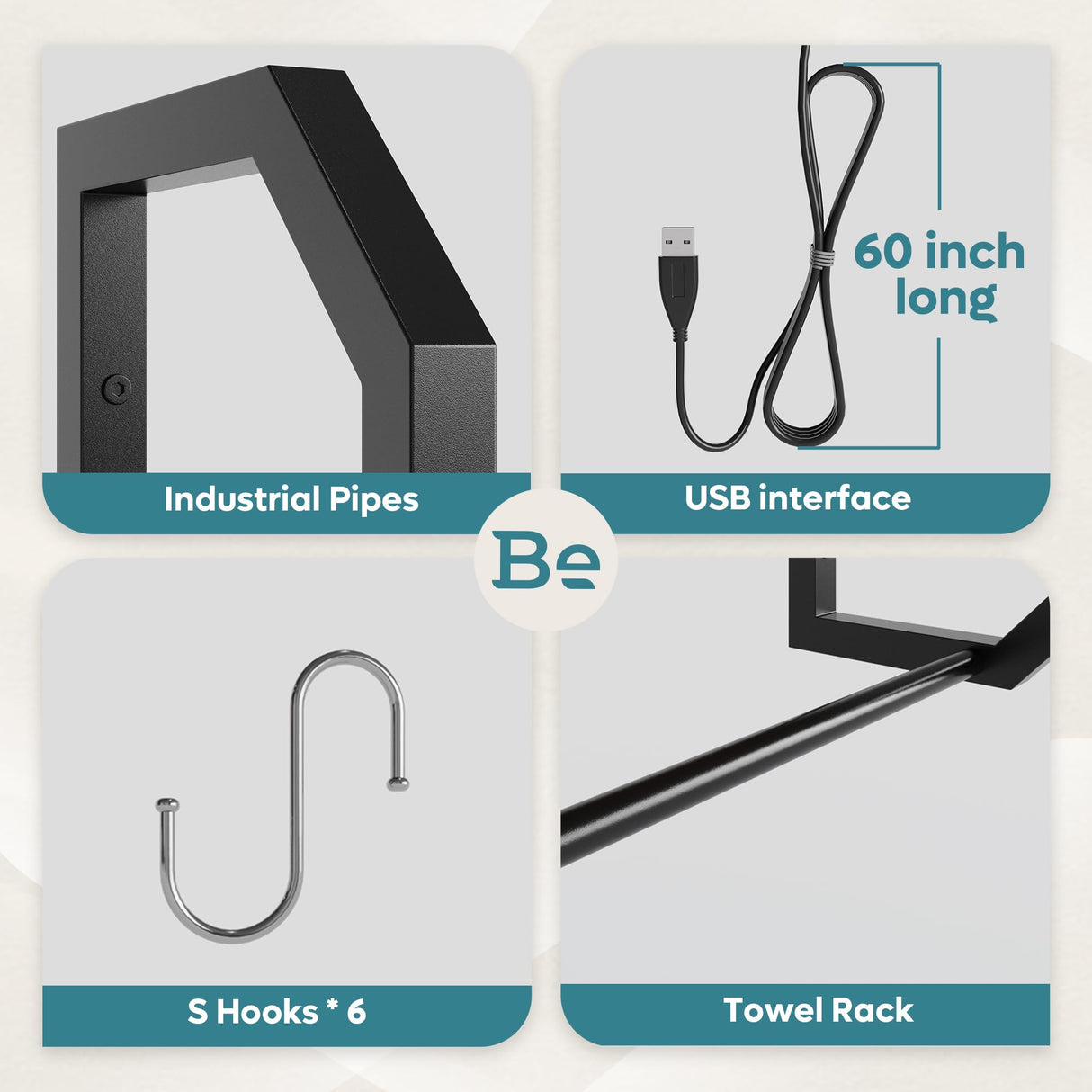 Bestier 34" LED Floating Shelves with Adjustable Glass Display, Industrial Pipe Design for Gaming & Home Decor Bestier