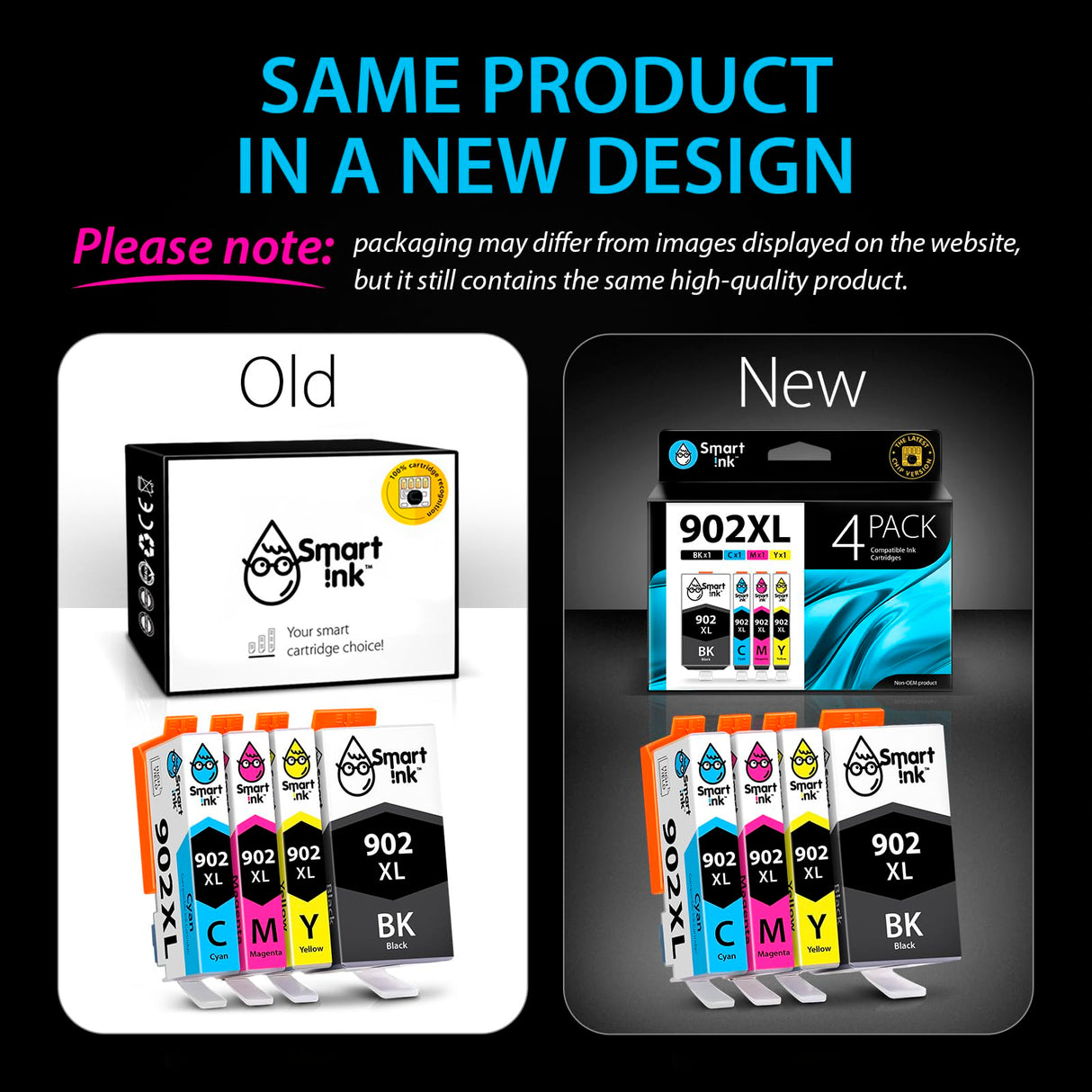 Smart Ink Compatible Ink Cartridge Replacement for HP 902 XL 902XL (4 Combo Pack) to use with Officejet Pro 6978 6968 6974 6975 6960 Officejet 6951 6954 6956 6958 Printers Smart Ink