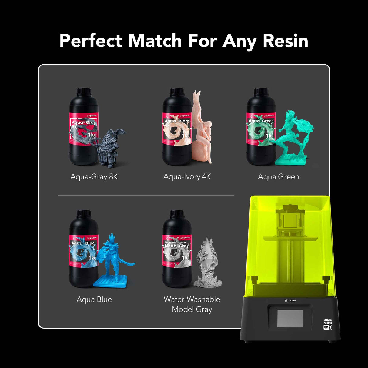 phrozen Sonic Mini 8K S LCD Resin 3D Printer, 7.1" Monochrome LCD, Tabletop 3D Resin Printer with 22µm XY Resolution, 6.5 * 2.8 * 6.7 Inch Printing Volume for Models, Miniatures and Action Figures phrozen