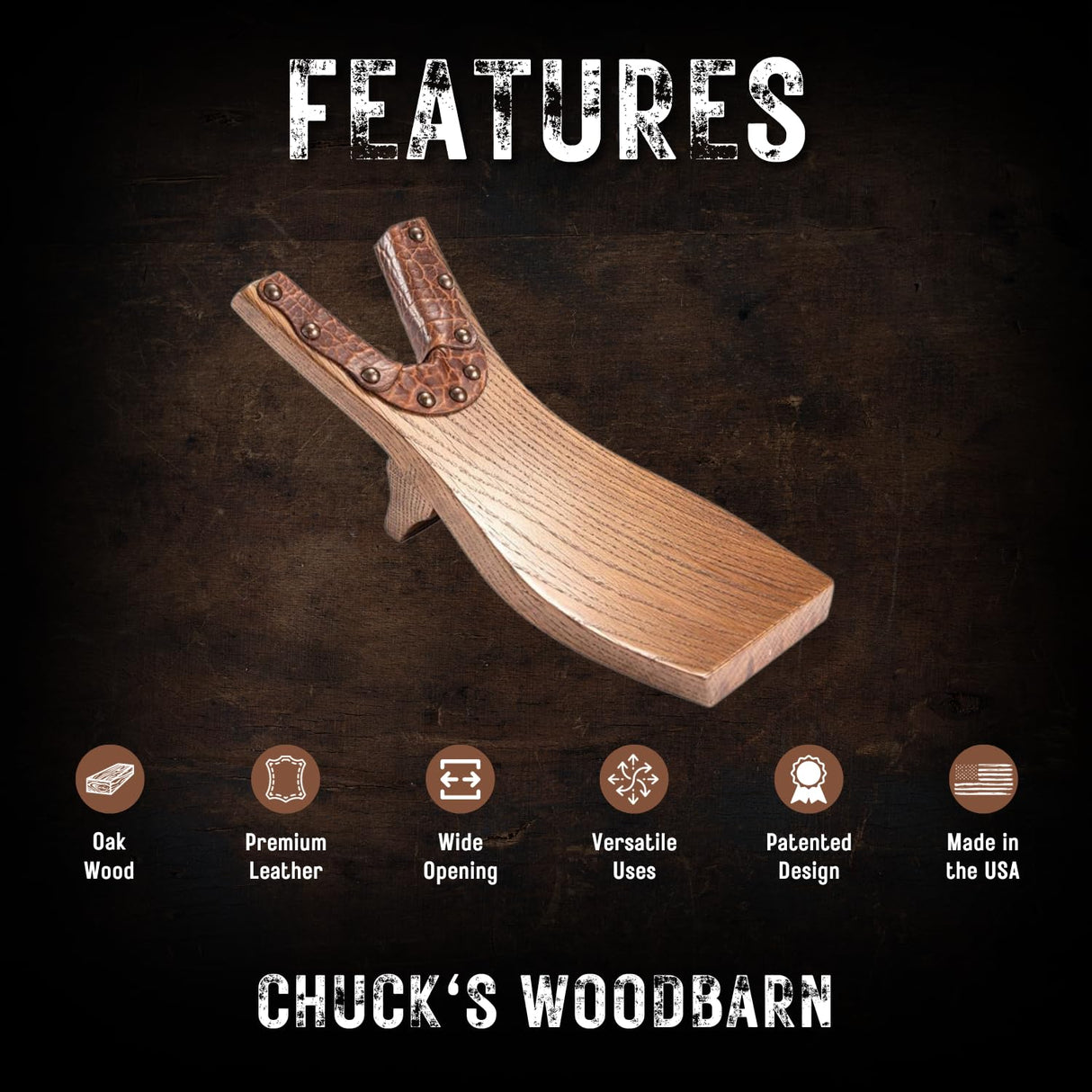 Chuck's Woodbarn - Beefcake Boot Jack Puller - Solid Oak Wood & Bison Leather - Premium Boot Accessories - Wood Boot Removal Tool For Cowboy Boots & Chuck's Woodbarn
