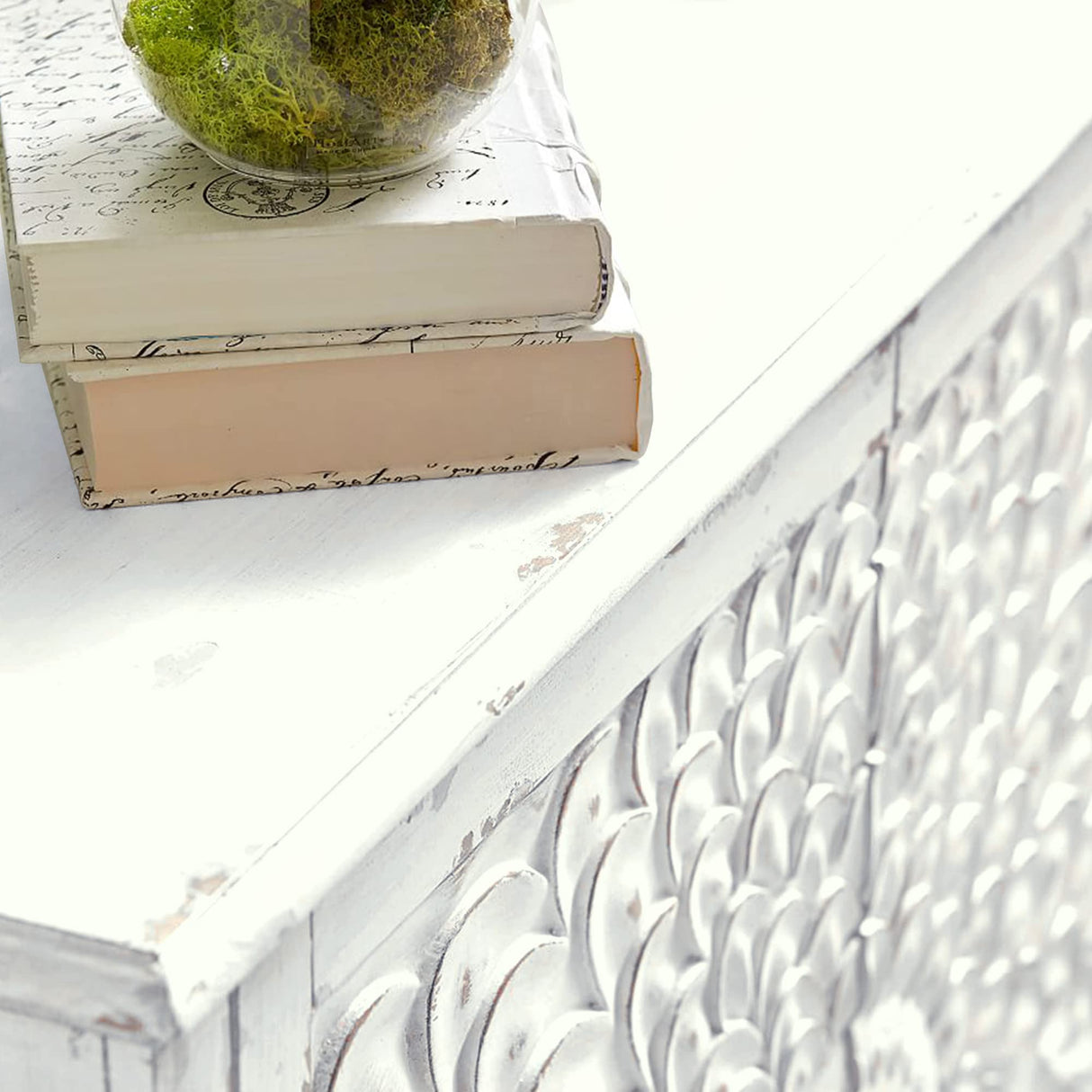 PHI VILLA White Antique Storage Cabinet - Sideboard and Buffet Cabinet Accent Cabinet with Doors PHI VILLA