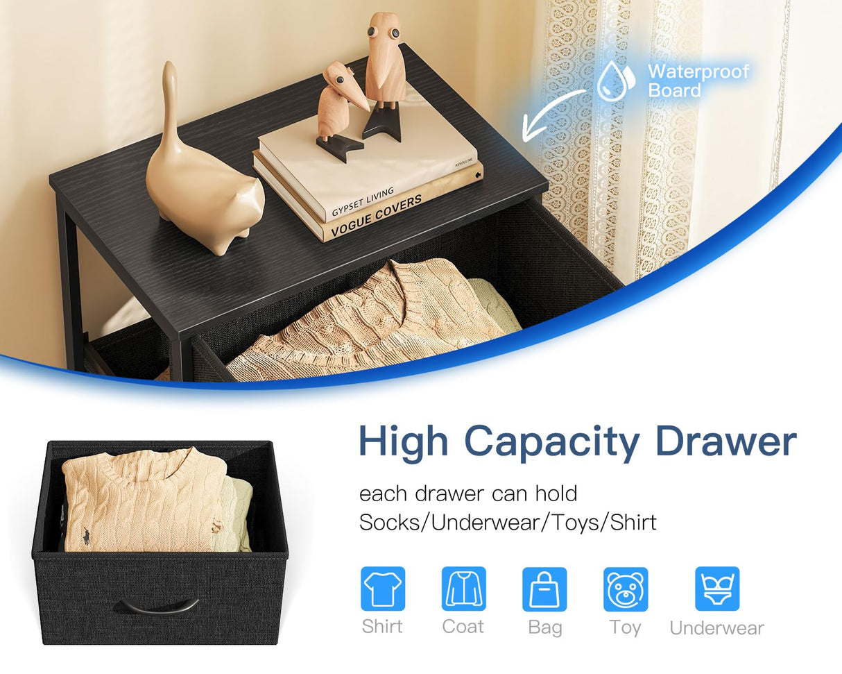 Casaottima Dresser for Bedroom Nightstand, Small Fabric Dresser Chests of Drawers, Closet Organizers and Storage with 3 Drawers, Black Casaottima