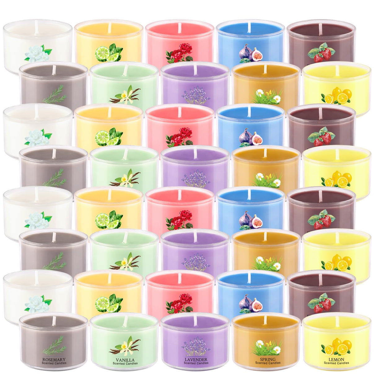 Scented Candle Set of 40 * 35g, 10 Fragrances, Soy Wax, Smokeless, with Cotton Wick,Long-Lasting Burn time for Home Décor,Relaxation,Romantic Dinner,Gift pliadvbu