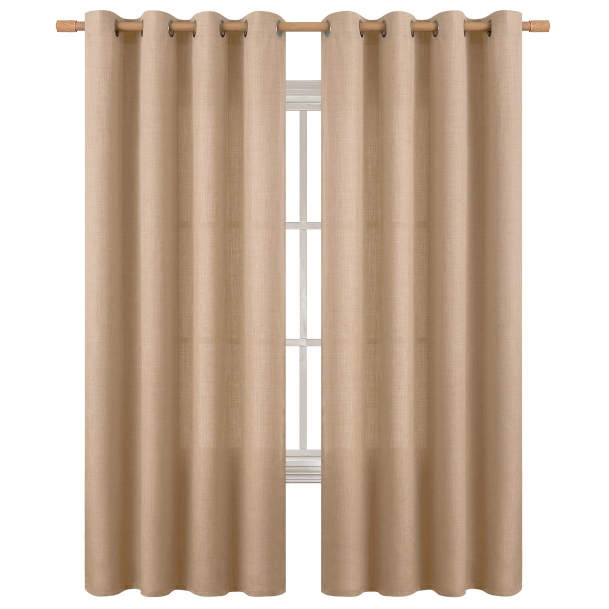 BGment Tan Curtains 84 Inch for Living Room - Light Filtering Faux Linen Look with Burlap Texture, Rustic Farmhouse Window Panels (Set of 2, 52" Wide) BGment