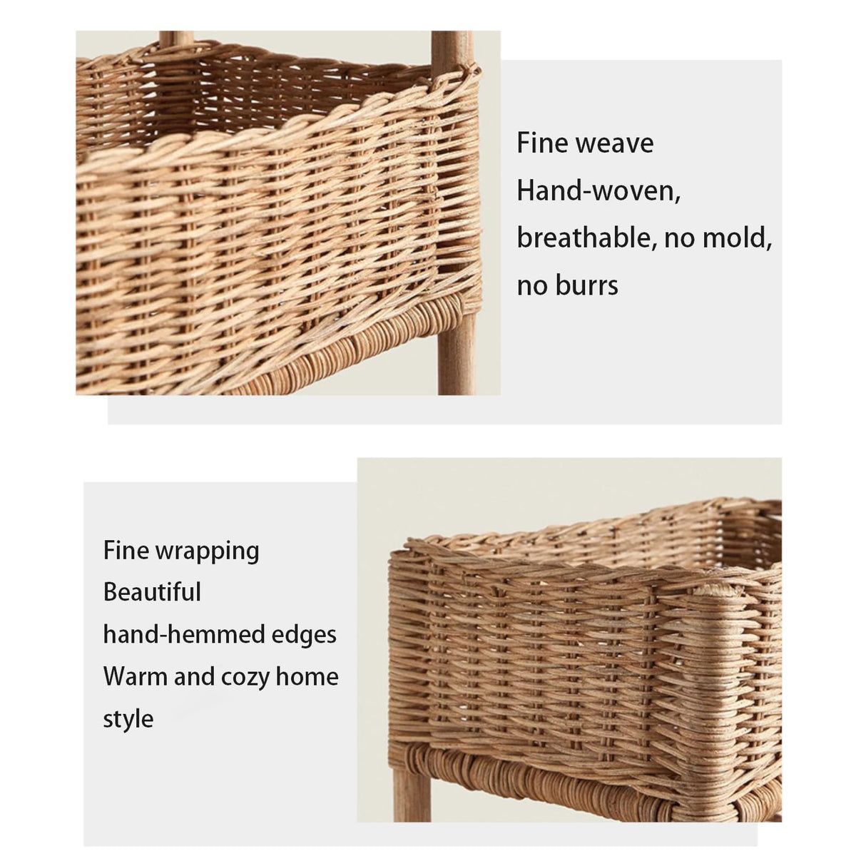 DJHK docor 3 Tier Wicker Basket Stand Storage Tower with Display Rack Standing Shelf Cabinet for Living Room, Bedroom, Kitchen, Bathroom DJHK docor