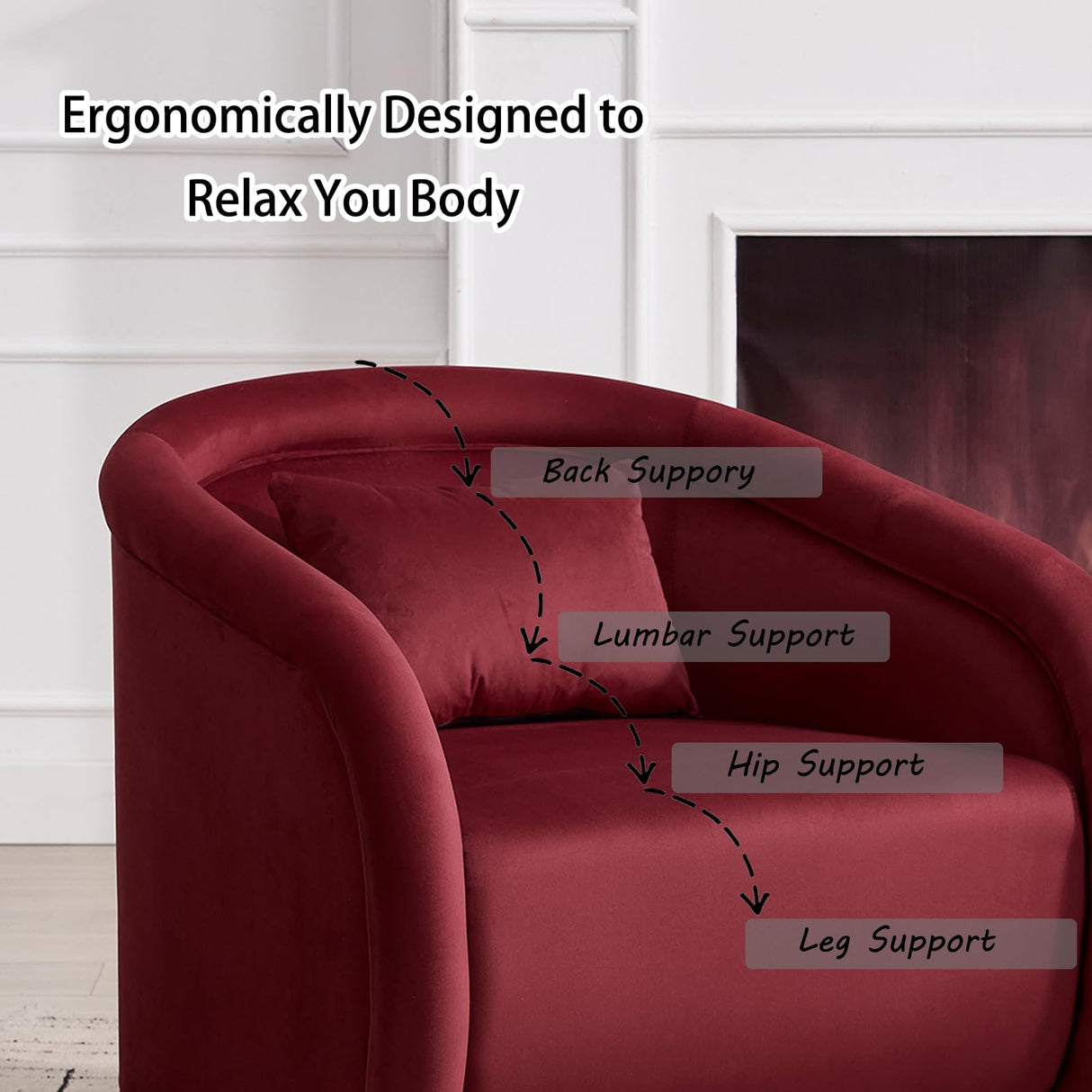 WAIRGUD 360 Degree Swivel Barrel Chair, Comfy Upholstered Accent Chair Modern Velvet Fabric Swivel Chair Pumpkin-Shaped Arm Chair for Living Room Bedroom Apartment Office (Wine Red) WAIRGUD