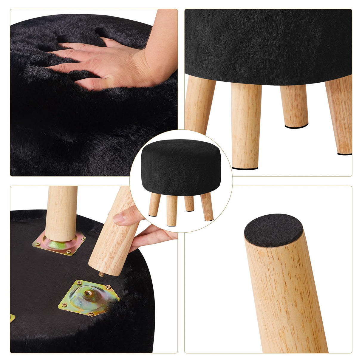 YMYNY Ottoman, Modern Footrest with Soft Padded Seat, Foot Stool with Wood Legs, Small Round Accent Small Table for Living Room Bedroom Office 12.6" D×12.6" W×12.6" H Black UHBD035B YMYNY