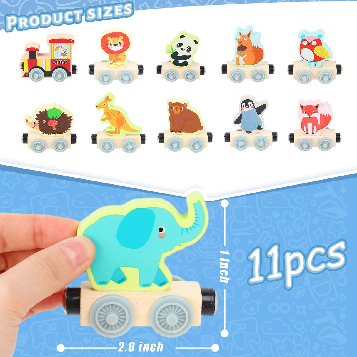 LovesTown 11PCS Magnetic Wooden Animals Train Set, Montessori Toys for Toddlers Toys for Preschool Learning Activities Birthday Kids Boys Girls LovesTown