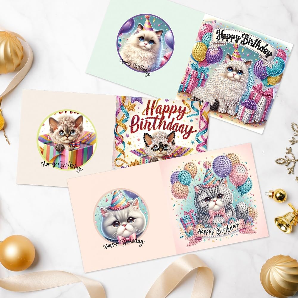 6-Pack Pets Birthday Diamond Painting Greeting Card Kits, Special Shaped Diamonds Painting, DIY Handcraft for Relatives and Friends with Wishes,Unique Design Crafting for Birthday Cards Focart