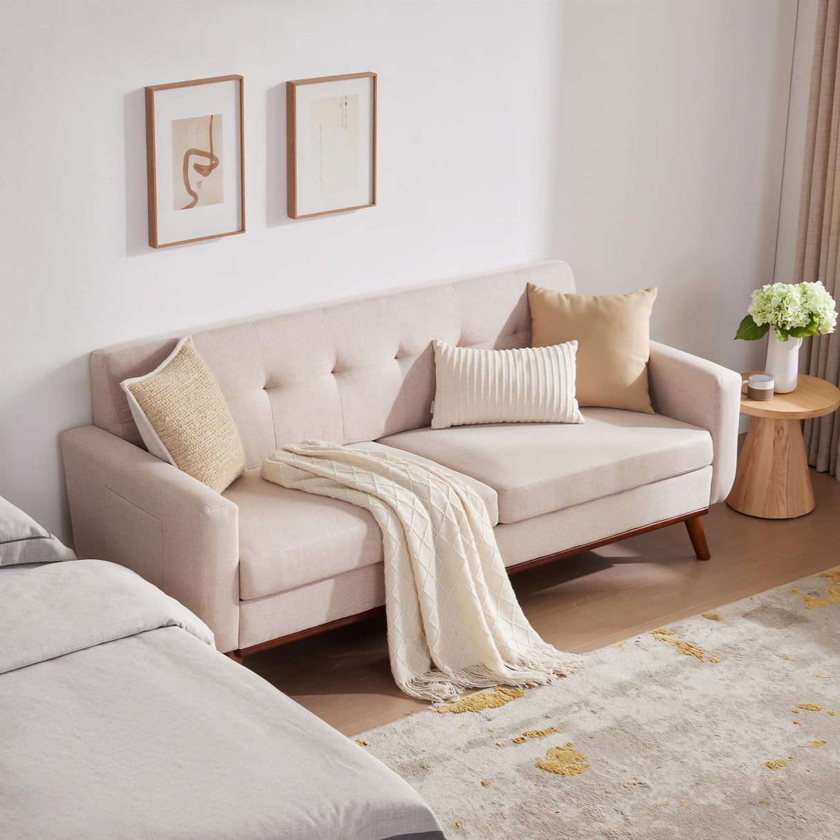 Eiayeebil 77" W Loveseat Sofa Chenille Couch for Living Room,Small Sofa 2 Seater Office Couch for Small Spaces Mid Century Modern, Easy to Install,Beige Eiayeebil