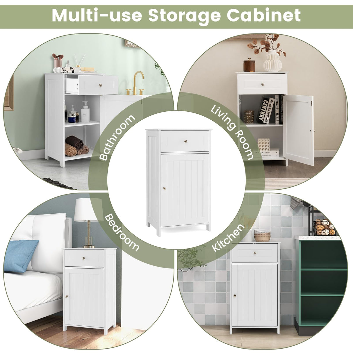 Tangkula White Freestanding Small Bathroom Cabinet with Adjustable Shelf and Drawer for Optimal Storage Tangkula