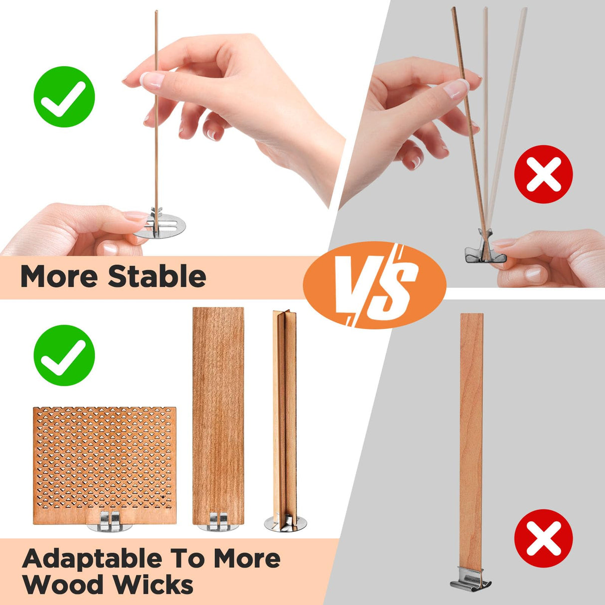 CollectHall 100 Pcs Thickened Wood Wicks, Wood Wicks for Candles Making with Wick Trimmer, Candle Wicks 5.1×0.5×0.04 Inches for DIY Candle-Making, Long Lasting Flame, Easy to Burn (50 Sets) CollectHall