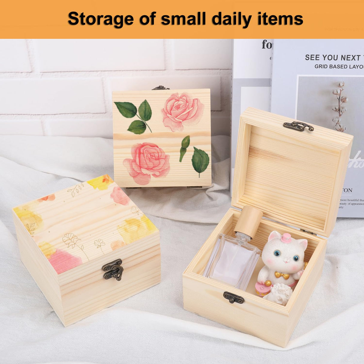 GNIEMCKIN 10 Pack Wooden Box, Unfinished Unpainted Wood Boxes for Crafts, DIY Projects, and Jewelry Storage (4.7x4.7x3.15 inch) GNIEMCKIN