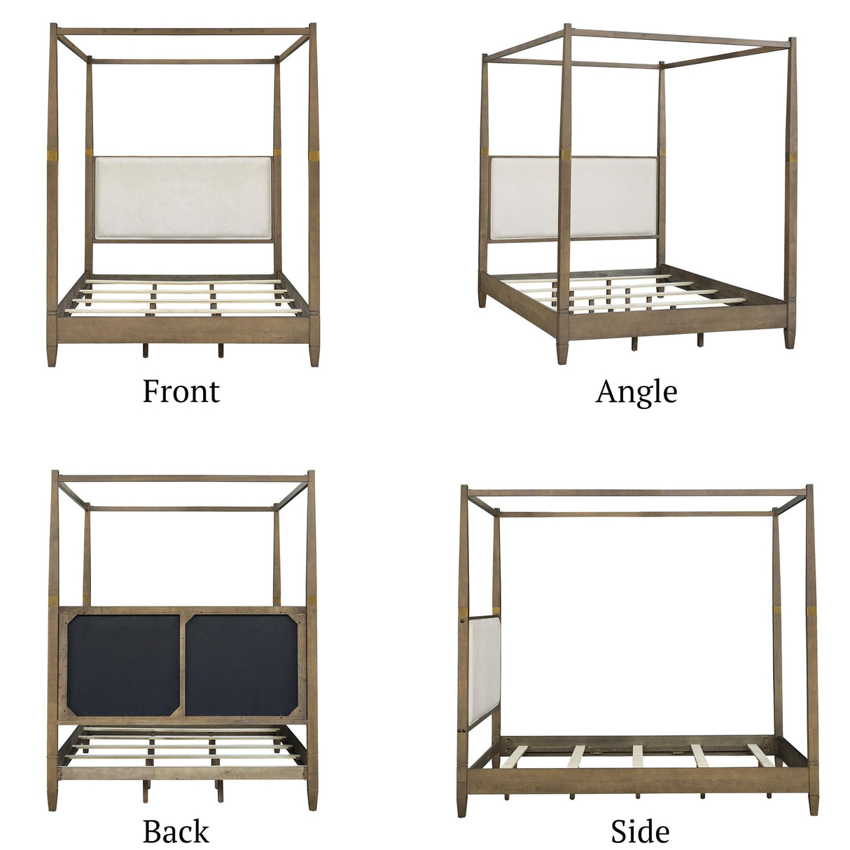Madison Park Baylor Headboard, Footboard, Canopy Bed Frame with 5 Wood Slats - Upholstered Headboard, Post with Gold Accent, Bedroom Furniture, Box Spring Needed, Easy Assembly, Brown, Queen Madison Park
