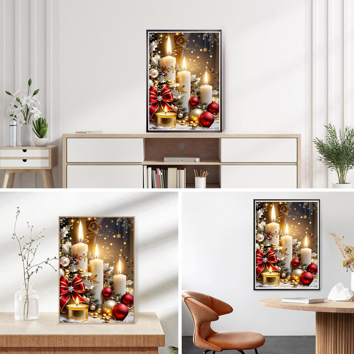 Mrnsiet Christmas Diamond Painting Kits for Adults, Christmas Candles Diamond Art for Beginners, 5D Round Full Drill Winter Diamond Painting Gem Art Kits for Home Wall Decor 12x16inch Mrnsiet