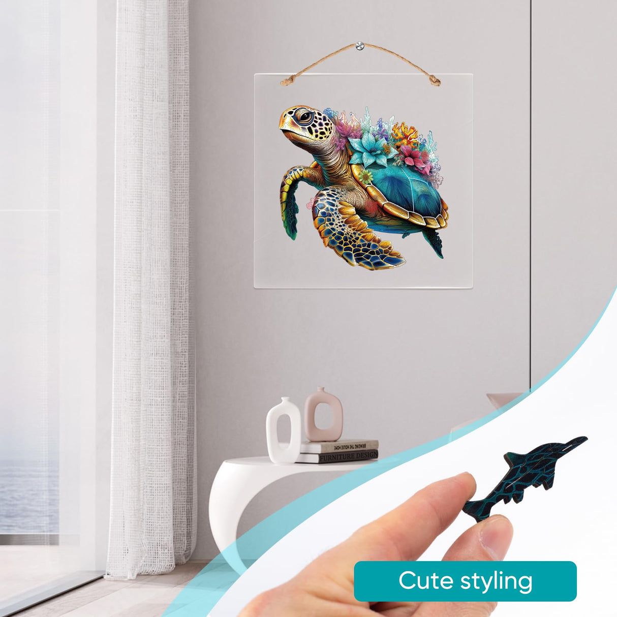 Wooden Puzzles for Adults, Coral Sea Turtle Jigsaw Puzzles 500 Piece, Unique Shape Puzzles for Adults and Kids, Fun Challenging Puzzles Family Game Gift, Royal Size 16.7 x 16.3 Inches delobil