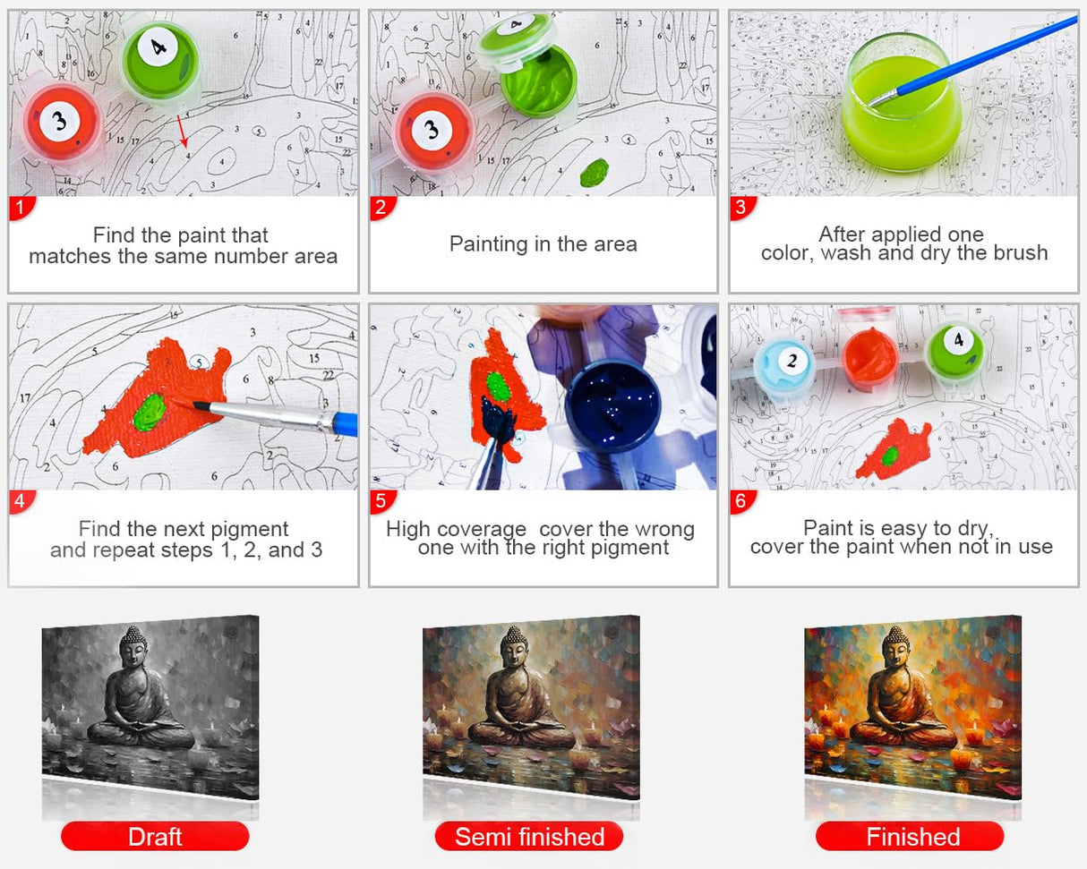 TUMOVO Buddha DIY Paint by Number Colourful Abstract Paint by Numbers for Adults Kids Beginner Paint by Numbers on Canvas Statue with Lotus Flower and Candle Ornament Oil Painting Kits 16"x20" TUMOVO