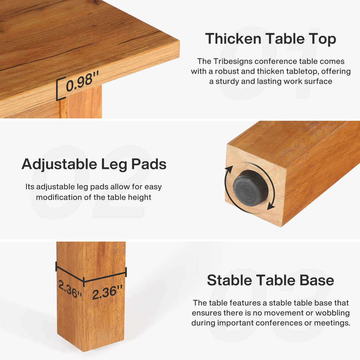 Tribesigns 39.4-Inch Square Conference Table for 4 People, Small Wooden Meeting Room Table with Solid Wood Legs and Thicken Tabletop for Conference Room Seminar Room Boardroom, Oak Brown Tribesigns