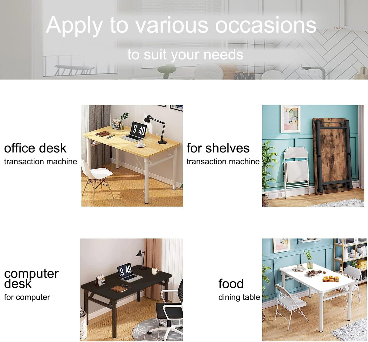 XUEGW Computer Desk Study Table No Assembly Required, Writing Computer Desk Space Saving Foldable Table Simple… XUEGW