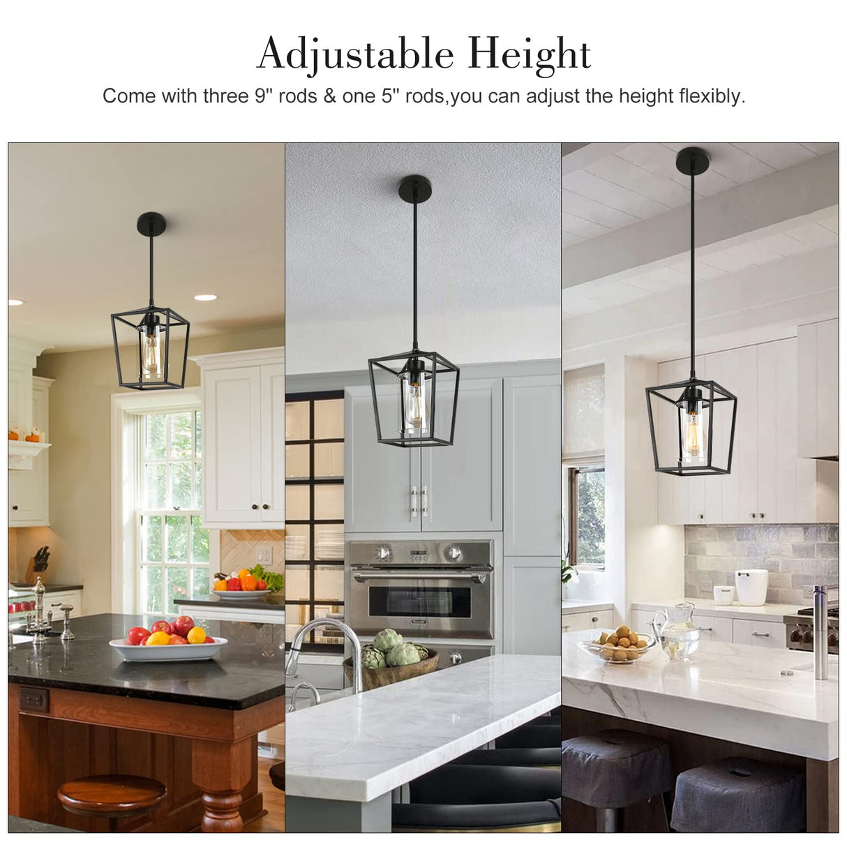 1-Light Black Pendant Light Fixture Farmhouse Iron Cage Metal Pendant Light Lantern Hanging Light Fixtures with Clear Glass Shade for Kitchen Island, Entryway, Dining Room, Hallway 5.9*5.9*8.27IN GZJunYo