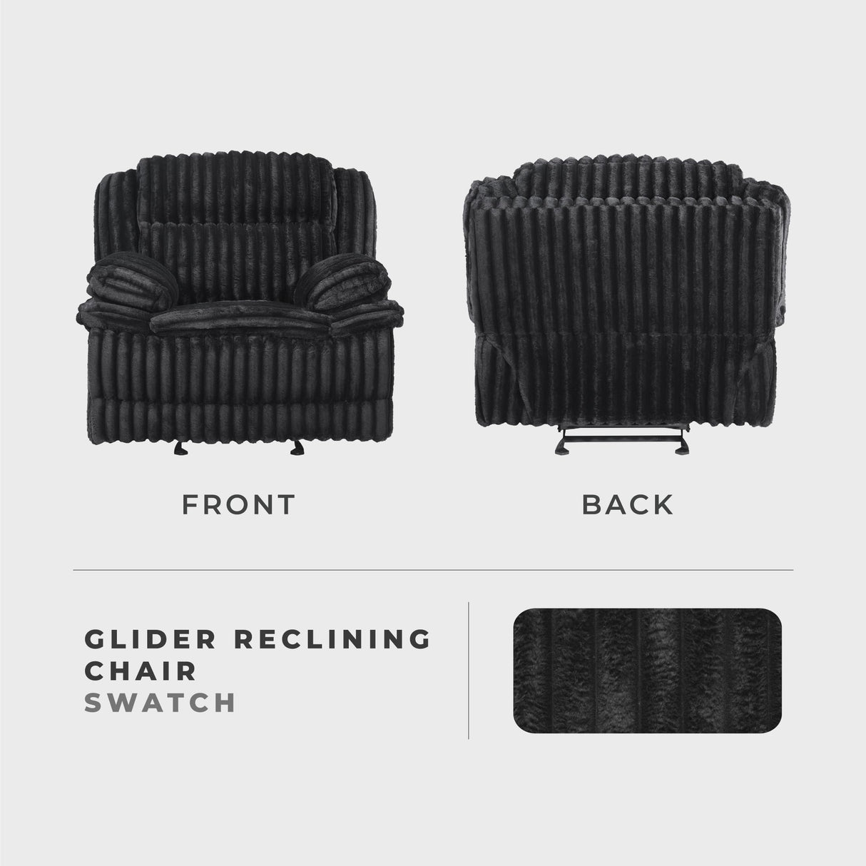 Lexicon Manual Glider Recliner Chair, Corduroy Manual Tab Pull Reclining Chair with Pillow Top Arms, Plush Cushions, Cozy Theater-Style Accent for Living Room/Bedroom, Easy Assembly, Black Lexicon