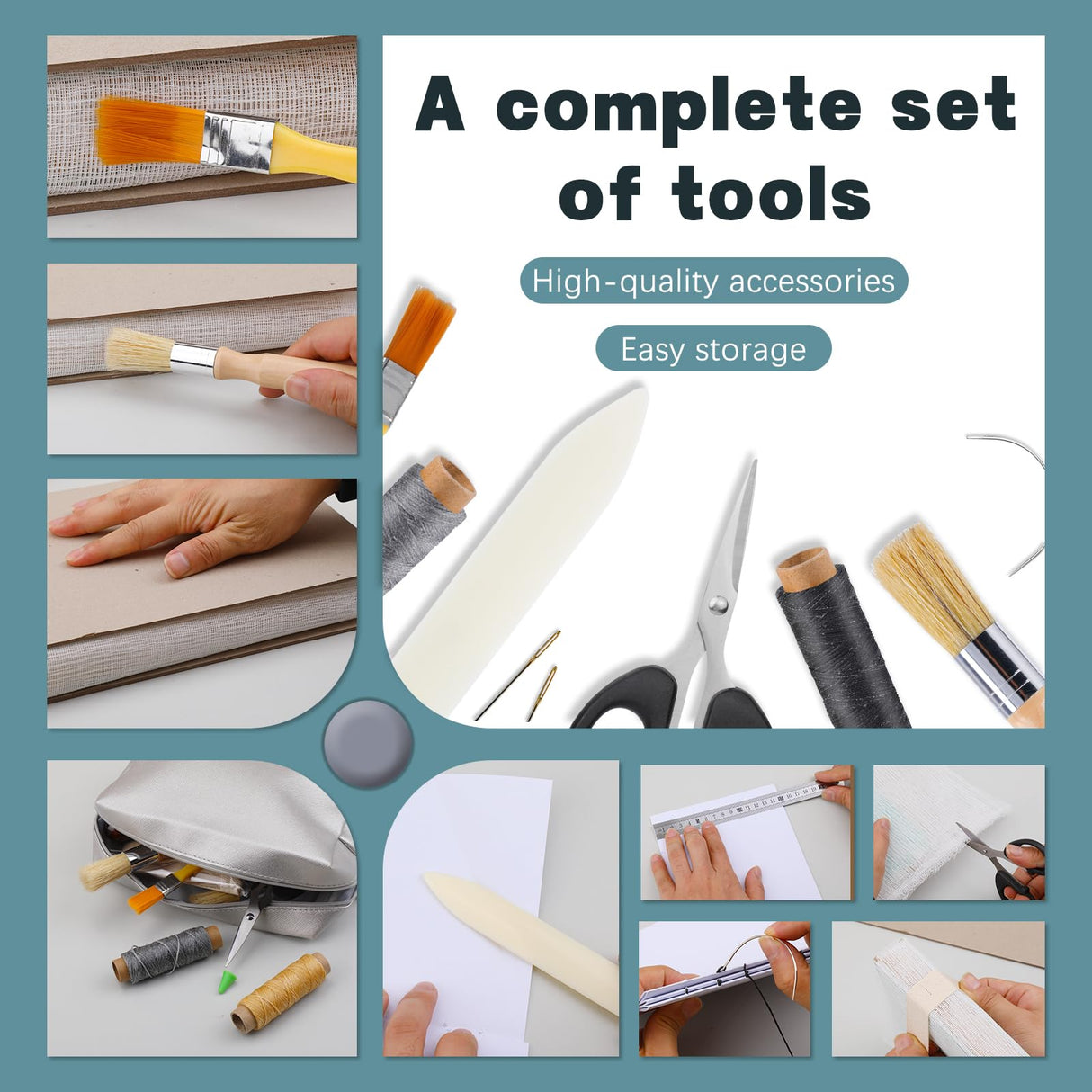 Uzecpk Book Binding Kits, Book Press Bookbinding, Book Binding Materials, Book Repair Kit with Book Cloth Bone Folder Awl Bookbinding Needles Wax Thread for Binding and Repair, 11.8 X 7.6 Inches UzecPk