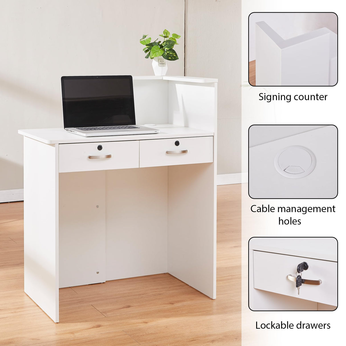 LayBurst Reception Desk with Two Lockable Drawers,Retail Counter with Cable Management Holes,Small Front Desk for Salon Lobby Office Home LayBurst