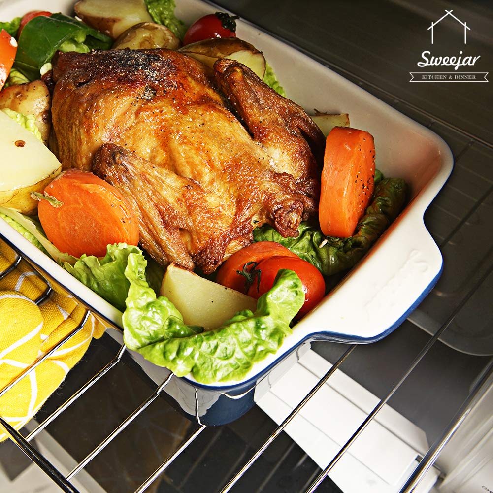 Sweejar Ceramic Bakeware Set, Rectangular Baking Dish for Oven Lasagna Pans for Cooking, Kitchen, Cake Dinner, Banquet and Daily Use, 11.8 x 7.8 x 2.76 Inches of Casserole Dishes (Navy) Sweejar