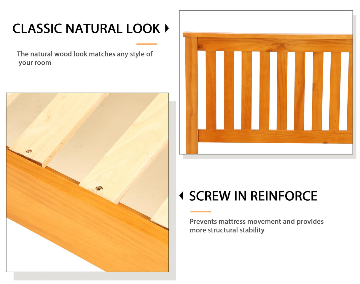 HWGEBY Queen Wood Bed Frame with 14 Durable Slats and Complete Headboard HWGEBY