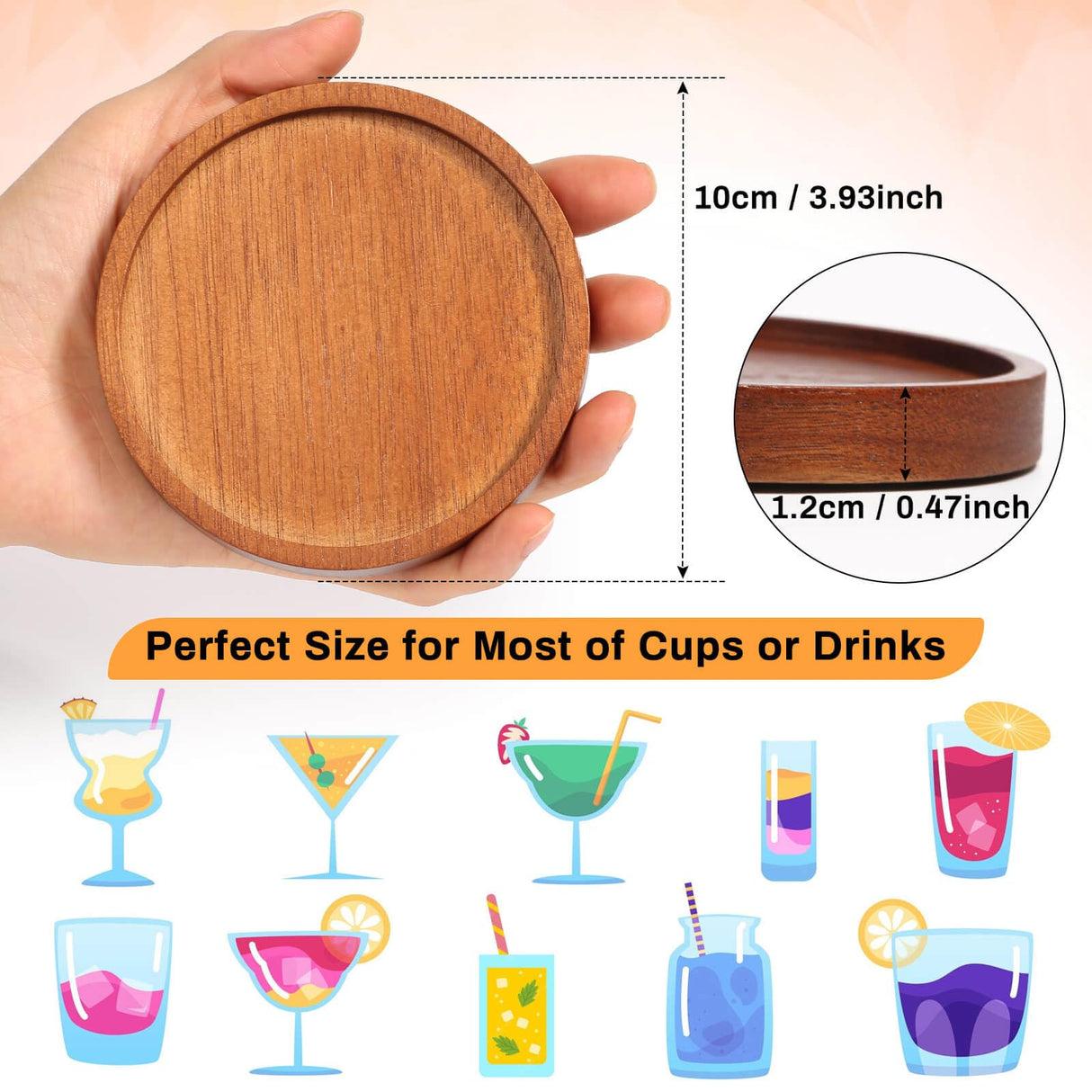 Mckanti Wooden Coasters Set of 6 with Holder, Acacia Wood Drink Coasters for Farmhouse, Patio, Bar Decoration Mckanti