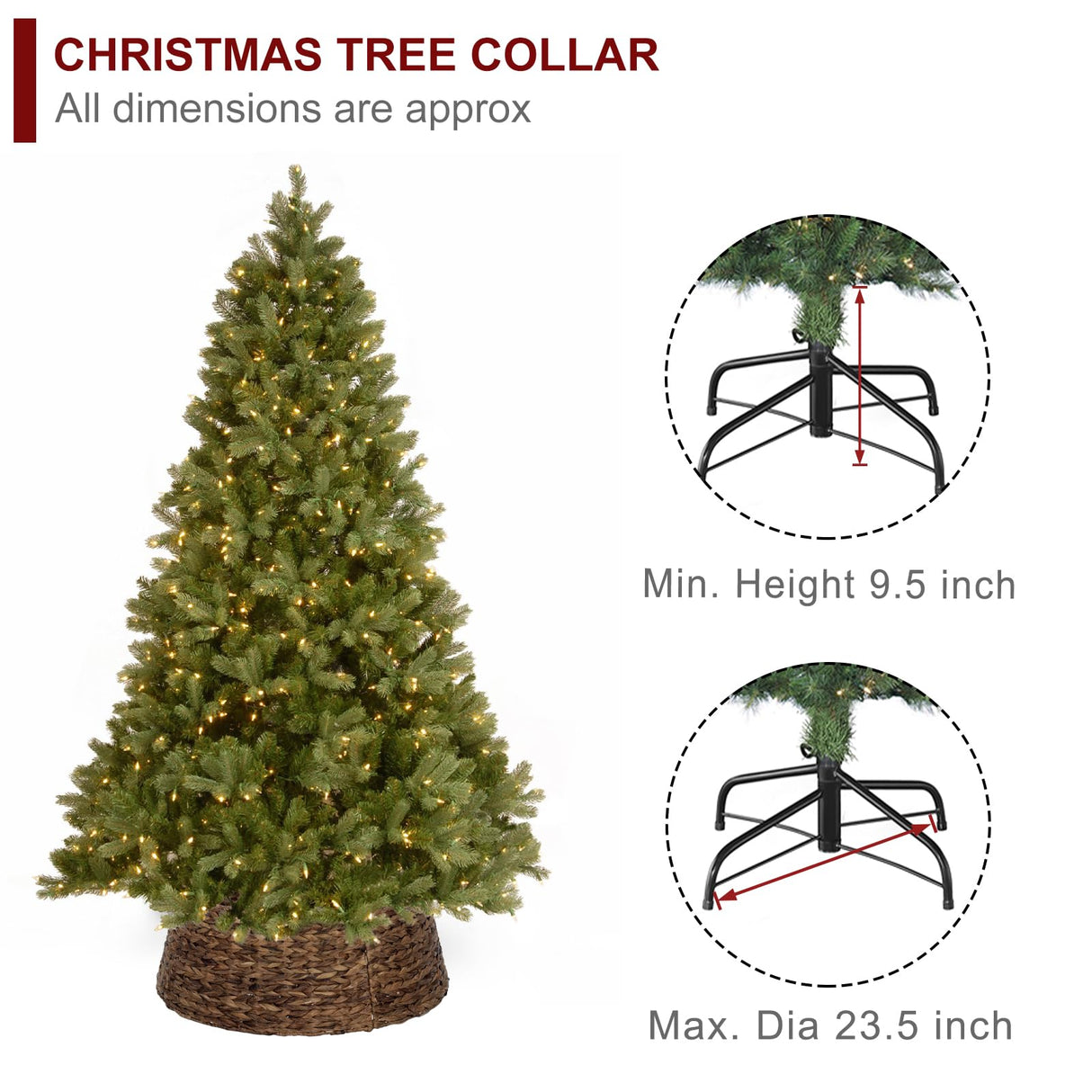Christmas Tree Collar, 23.5’’ D Handmade Water Hyacinth Christmas Stand Tree Collar Basket Base Cover for Holiday Decoration BAYN