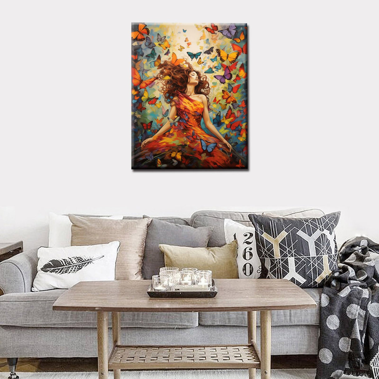 Romantic Women Paint By Numbers For Adults Beginner Girl Surrounded by Butterfly DIY Paint by Numbers Acrylic Paint Home Modern Decor Graffitic Painting Kits 16x20 Inch Boho Gift (Without Frame) TUMOVO