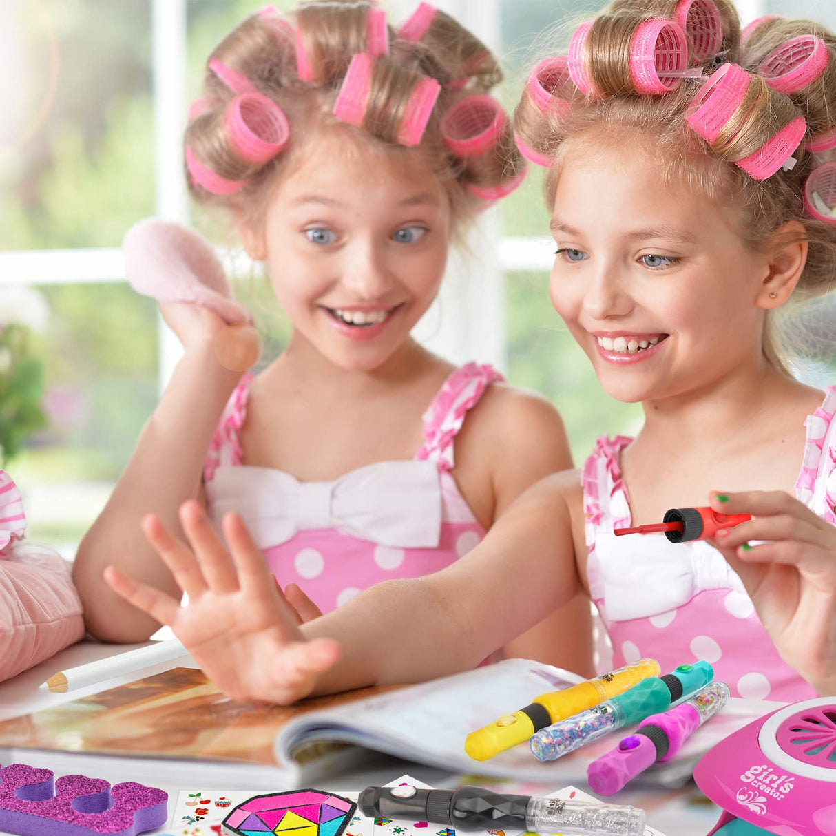 Amagoing Nail Art Studio for Girls, Nail Polish Kit for Kids Age 6-12 Year Old, 2 in 1 Nail Polish, Nail Dryer, Fashion Nail Decals, Glitter, Decoration Supplies, Makeup Gift for Birthday, Girly Spa Amagoing