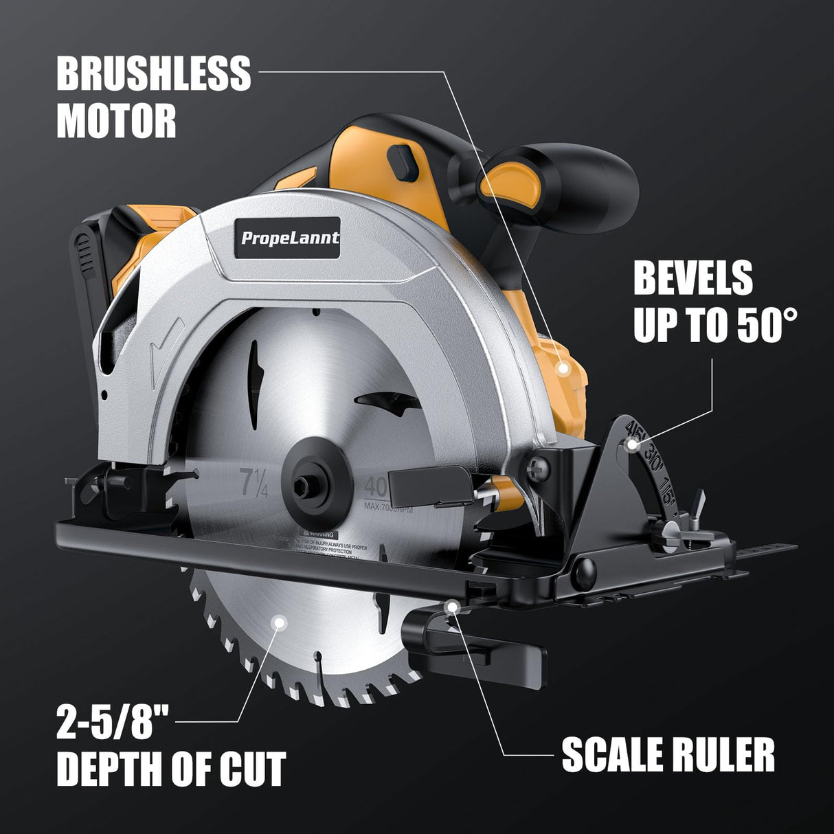 Circular Saw for Dewalt 20V MAX Battery, 7-1/4 Inch Power Wood Saws with Brushless Motor, 0-50 Degree Bevel Capability, Electric Saw for Wood Cutting Plastic(No Battery) PropeLannt