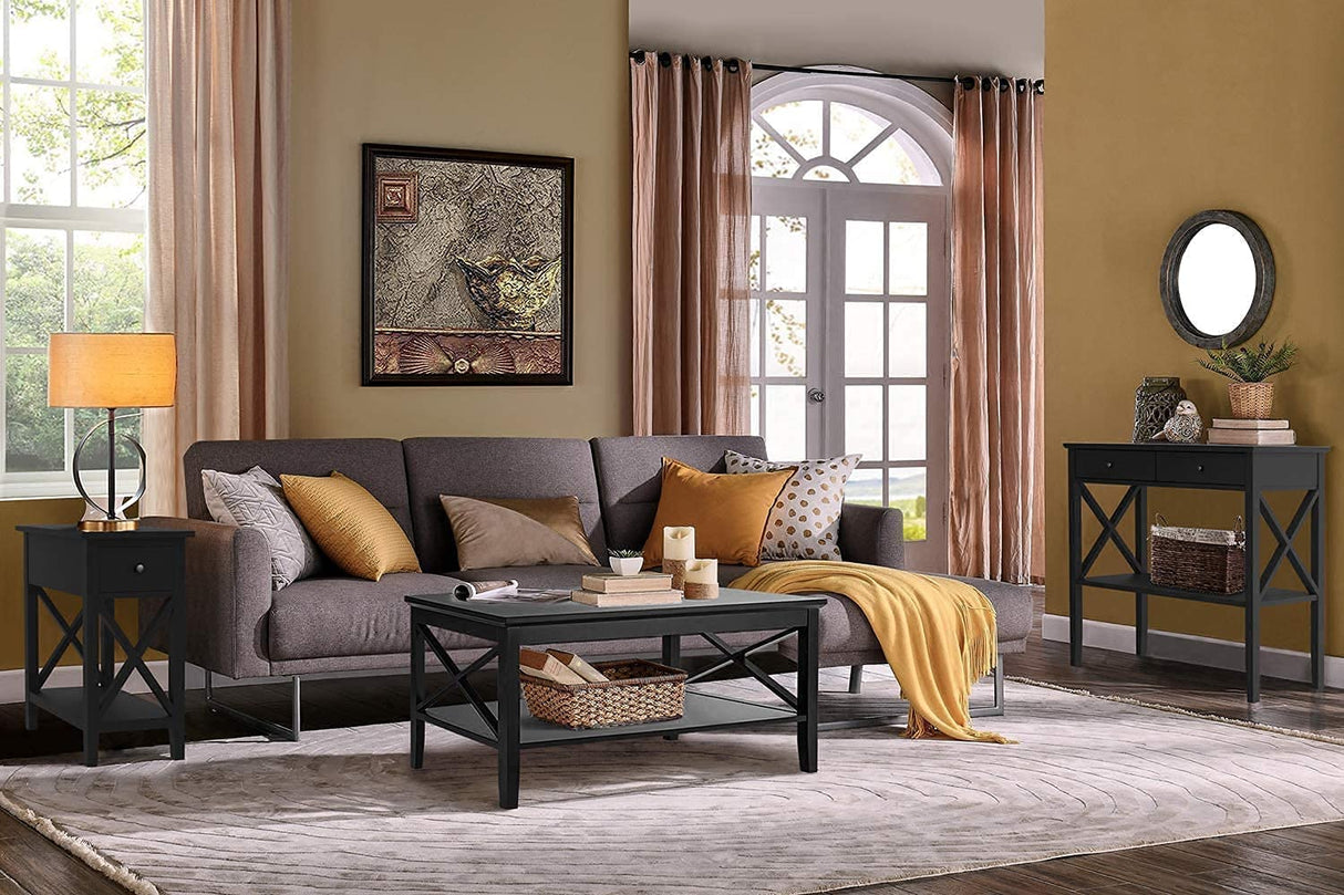 ChooChoo Oxford Coffee Table with Thicker Legs, Black Wood Coffee Table with Storage for Living Room ChooChoo