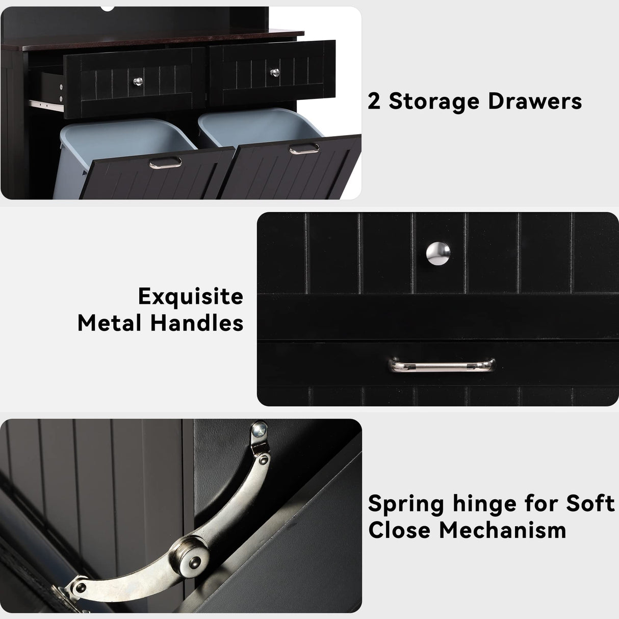 LOUVIXA Kitchen Pantry Storage Cabinet, Microwave Cabinet with Tilt Out Trash Cabinet,Tall Pantry Cabinet Cupboard, Freestanding Kitchen Hutch (Classic Black) LOUVIXA