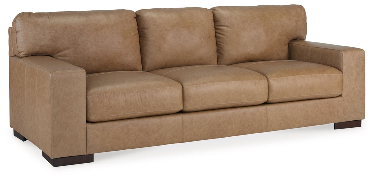 Signature Design by Ashley Lombardia Contemporary Leather Match Sofa, Light Brown Signature Design by Ashley