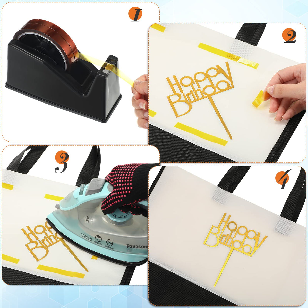 7 Pcs Heat Tape Dispenser Sublimation Set Tape Roll Dispenser with Weighted Nonskid Base and 4 Pieces Heat Transfer Tapes 2 Pieces Heat Resistant Gloves Heat Resistant Silicone Gloves (Black) CHENGU