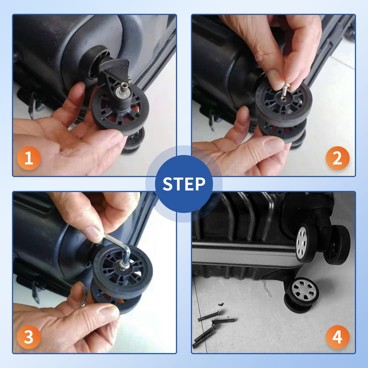 Luggage Wheels Replacement Set 8PCS 2inch TPU Rubber Wheel Convenient Upgrade Sets Smooth Silent for Suitcase Spinner Trolley Bag Drawbar Travel Box Caster Repair ASUNTOM