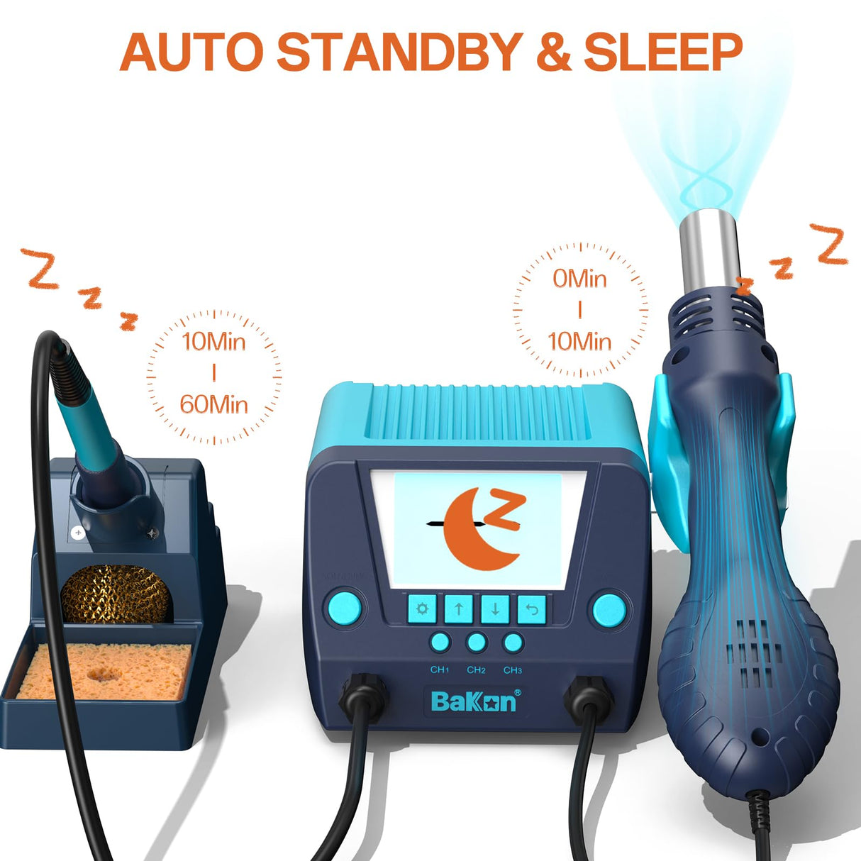 BAKON 882 2-In-1 SMD Hot Air Rework and Soldering Station with LCD Display,°F /°C,Auto Sleep & Standby,Digital Correction, Solder Wire, Tips,Tweezers, Nozzles,Solder Sucker BAKON