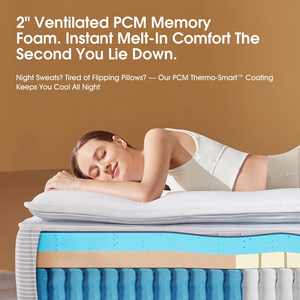 CIOUDWAY – King Size Mattress 14 Inch – Real Hybrid Mattress with Dual-Cooling, 2” Ventilated PCM Memory Foam, Reinforced Edge Support, Zoned Coils for Pressure Relief and No Motion Transfer CIOUDWAY