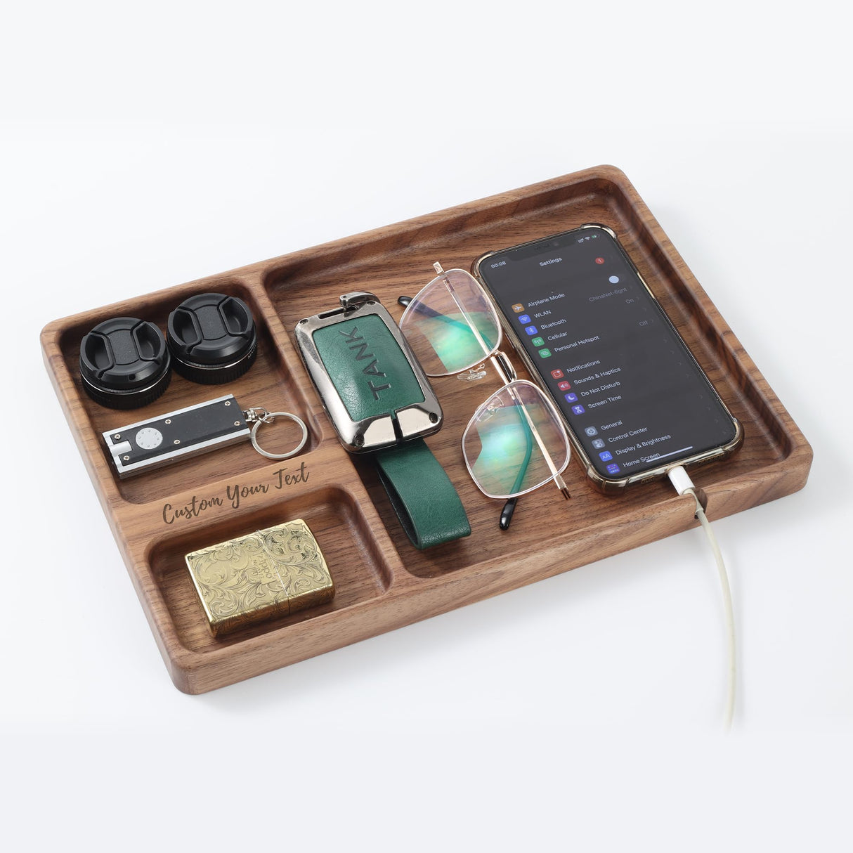 SeedWave Personalized Valet Tray, Customized Wooden Nightstand Organizer, Personalized Gift for Valentineβs Day from Wife, Customized Men Gift Ideas SEEDWAVE