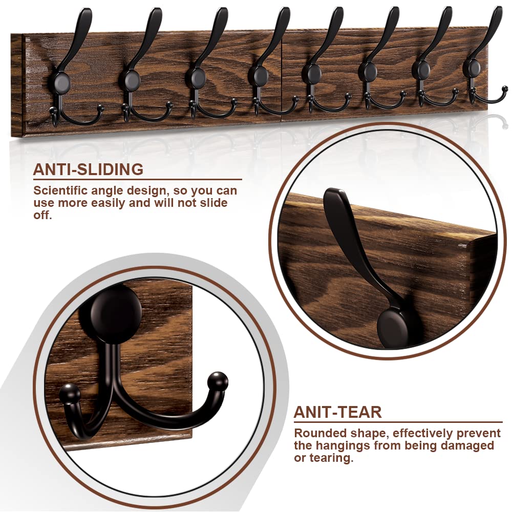 U-Chain Wooden Wall Coat Rack with 8 Tri Metal Hooks for Hanging Coats, Backpacks and More - 28 Inch Wall Mounted for Mudroom, Farmhouse Entryway U-Chain