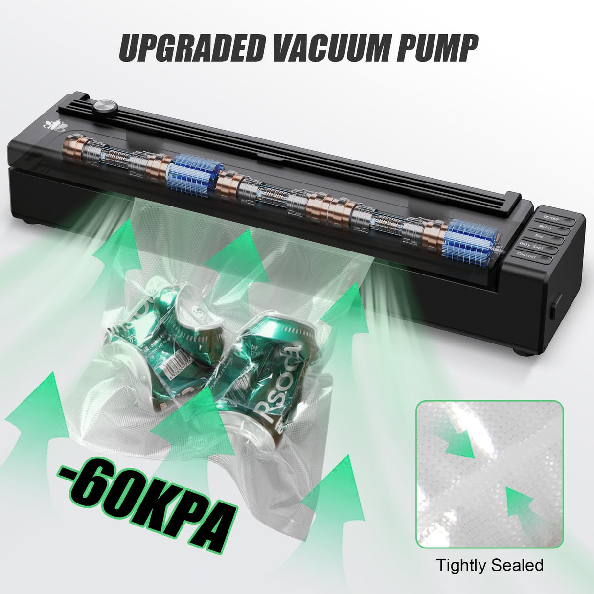 Etunsia Vacuum Sealer Machine, Cordless Rechargeable Vacuum Sealer for Dry/Moist Food Storage to Extend Fresh, With 1 Air Hose for Containers and Mason Jars, With Bag Cutter and 10 Vacuum Sealer Bags Etunsia