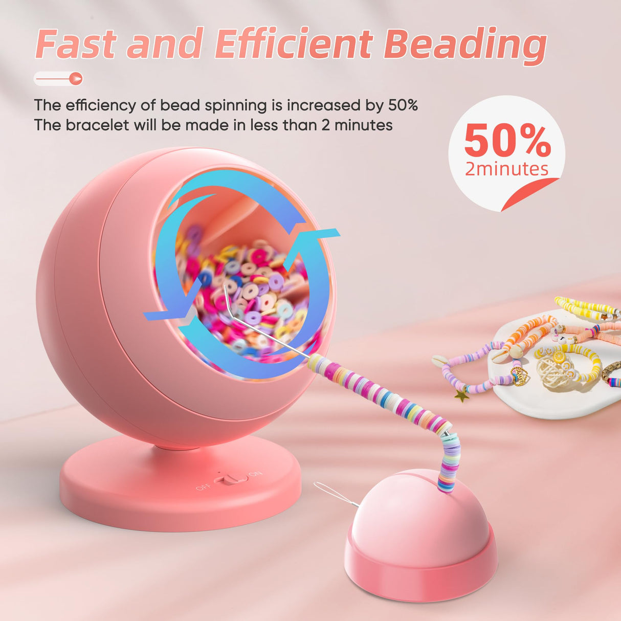 Aenebe Bead Spinner for Jewelry Making, 4500 PCS Clay Beads for Necklaces and Bracelets, Bracelet Spinner with 2 PCS Needles, DIY Arts and Crafts Birthday Gifts (Pink) Aenebe