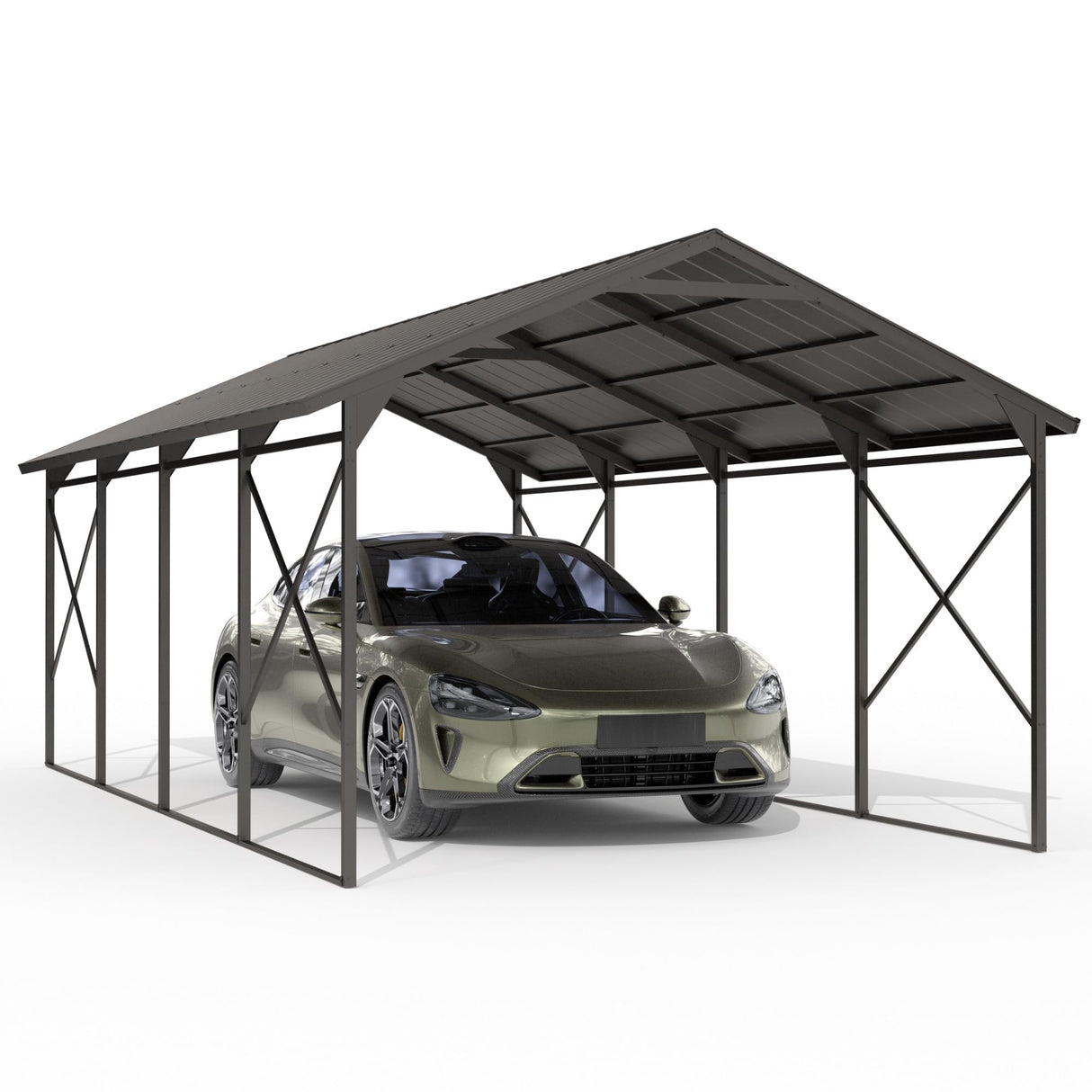 Gotland 12FT x 22FT Heavy Duty Metal Carport, Outdoor Garage Car Shelter with Reinforced Steel Frame, Galvanized Metal Roof, Weather-Resistant Canopy for Cars (Black) Gotland