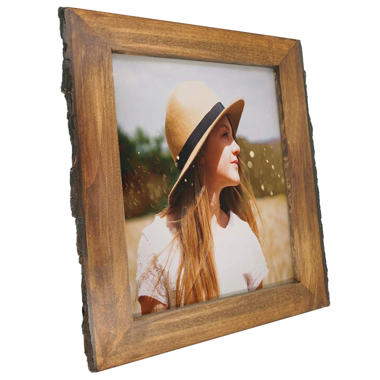 IKEREE 8x10 Picture Frames with Bark Edges, Rustic Wood Photo Frame for Tabletop or Wall Display, Natural Brown. IKEREE