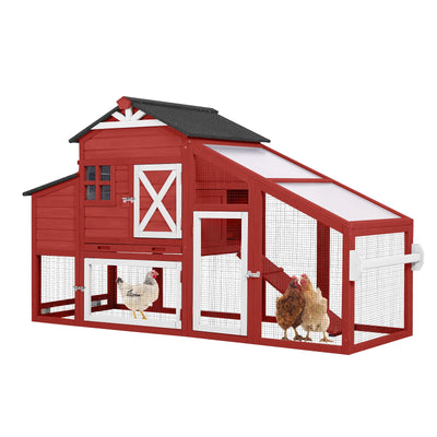 Aivituvin Chicken Coop Mobile Chicken House on Wheels Expandable Wooden Poultry Cage with Large Nesting Box Leakproof Pull-Out Tray Rabbit Hutch Bunny Cage,UV-Resistant Roof