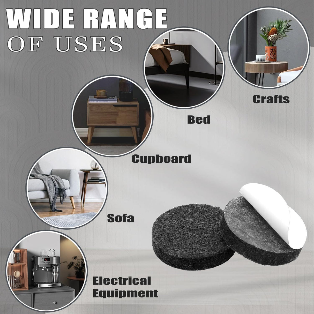 Yelanon Felt Furniture Pads -182 Pcs Premium Felt Pads for Chair Legs Furniture, Floor Protectors for Hardwood Floors, Black Yelanon
