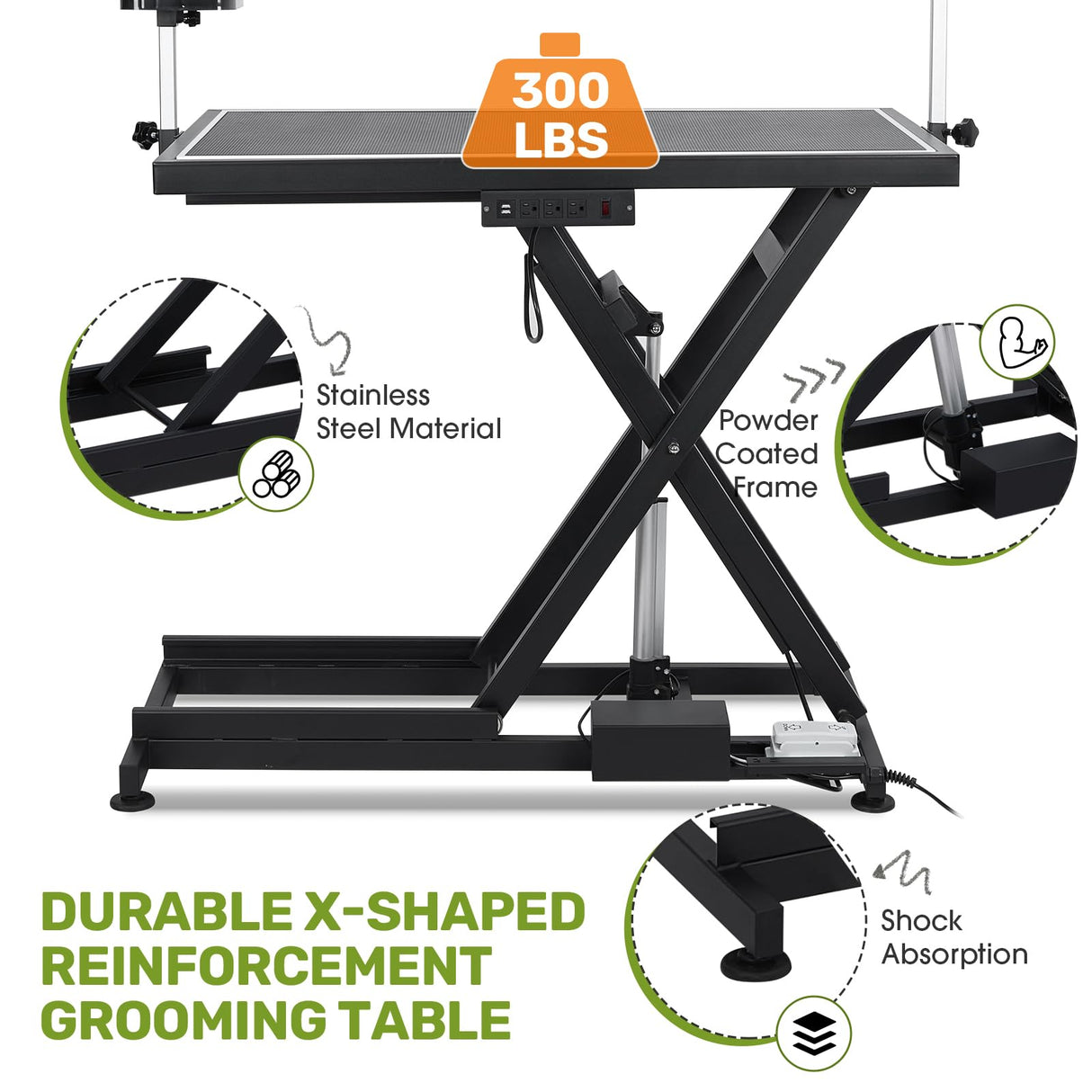 GarveeLife 50" Hydraulic Electric Dog Grooming Table,Heavy Duty X-Type Electric Lift Large Pet Grooming Table w/Aluminum Dog Grooming Arm,Anti Slip Tabletop,Tool Organizer/Dog Grooming Station GarveeLife